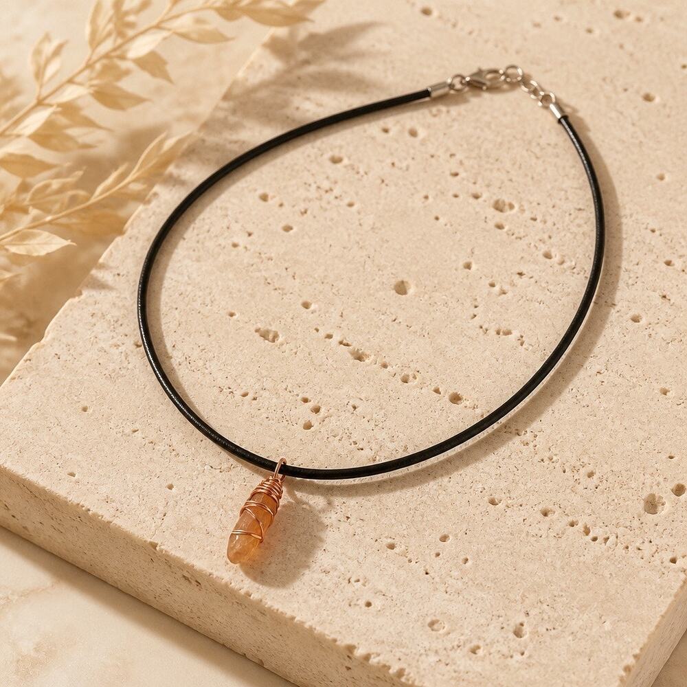 Raw Amber Quartz Crystal Pendant Necklace
